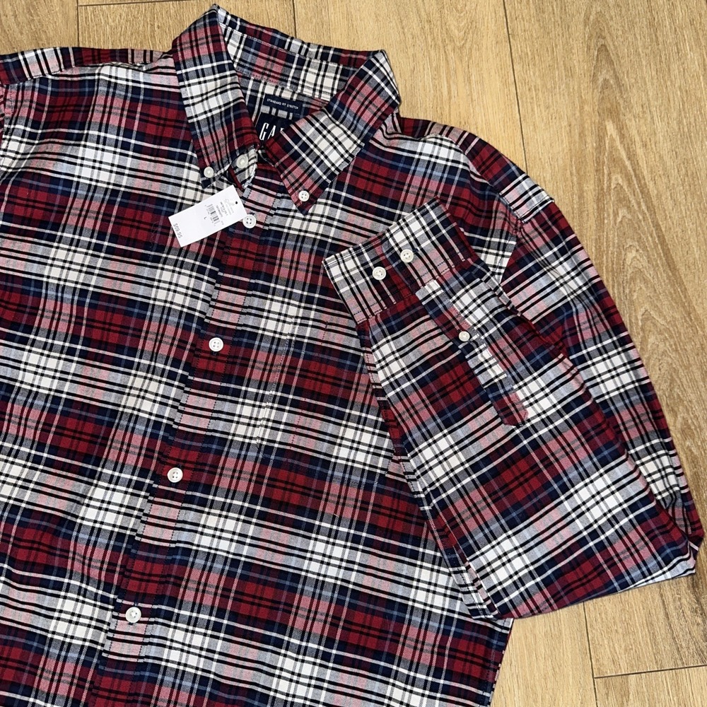 Gap Men's Plaid Flannel L/S Button Down Shirt Standard Fit Stretch Preppy Large